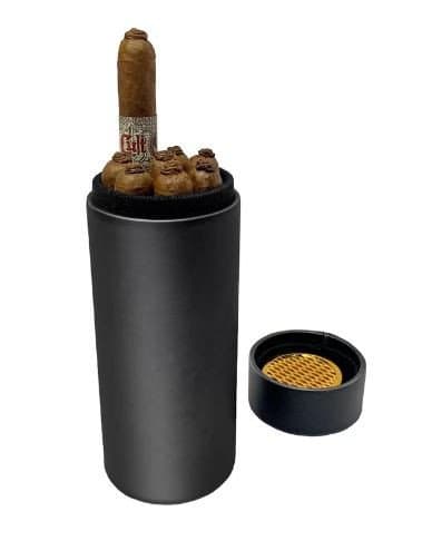Leather Cigar 7-ct Travel Humidor Tube- Black