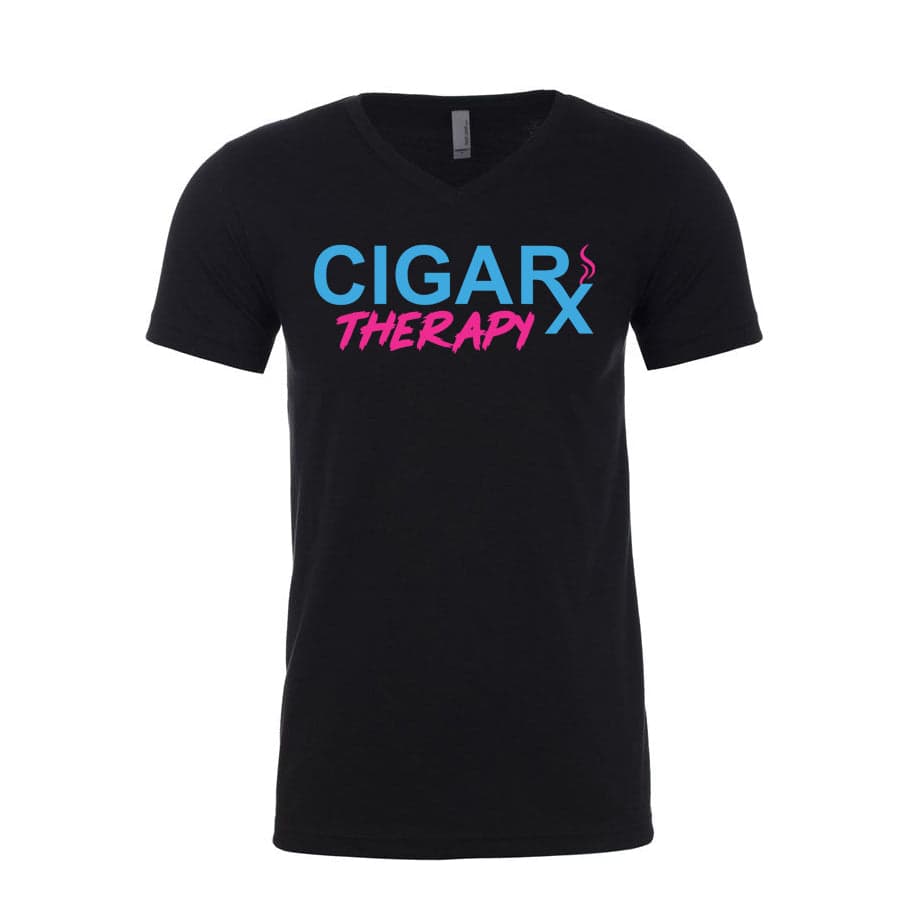 Black CIGARx Mens Miami Edition with Pink and Blue V-Neck T-Shirts