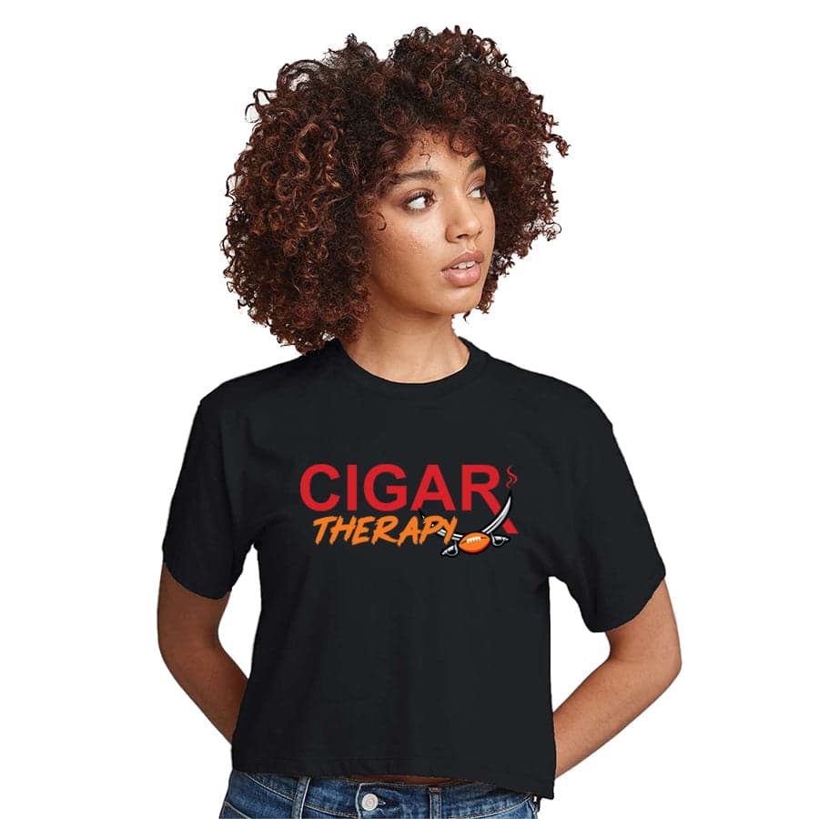 Black CIGARx Womens Football Edition with Swords Crop Top T-Shirts