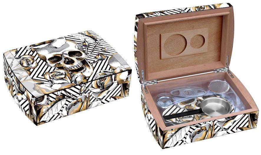 Skull and Roses Travel Humidor Set