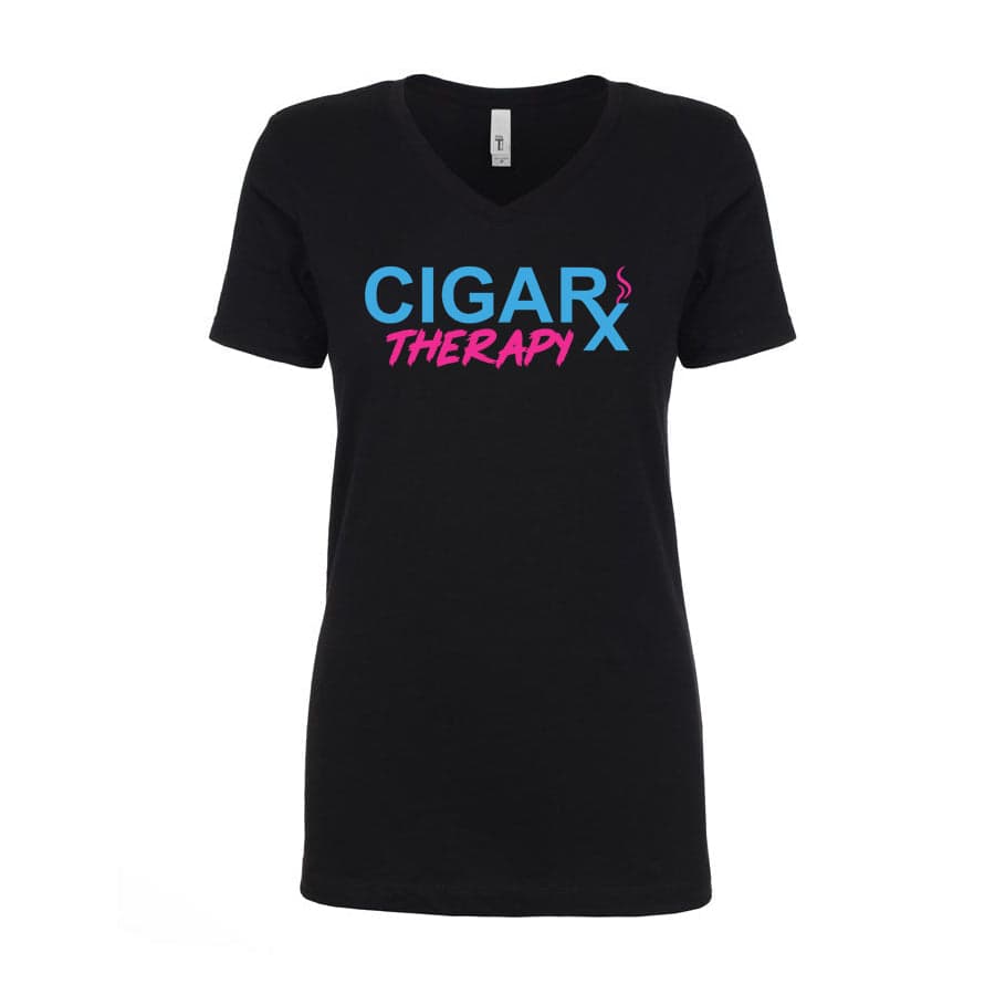 Black CIGARx Womens Miami Edition with Pink and Blue V-Neck T-Shirts