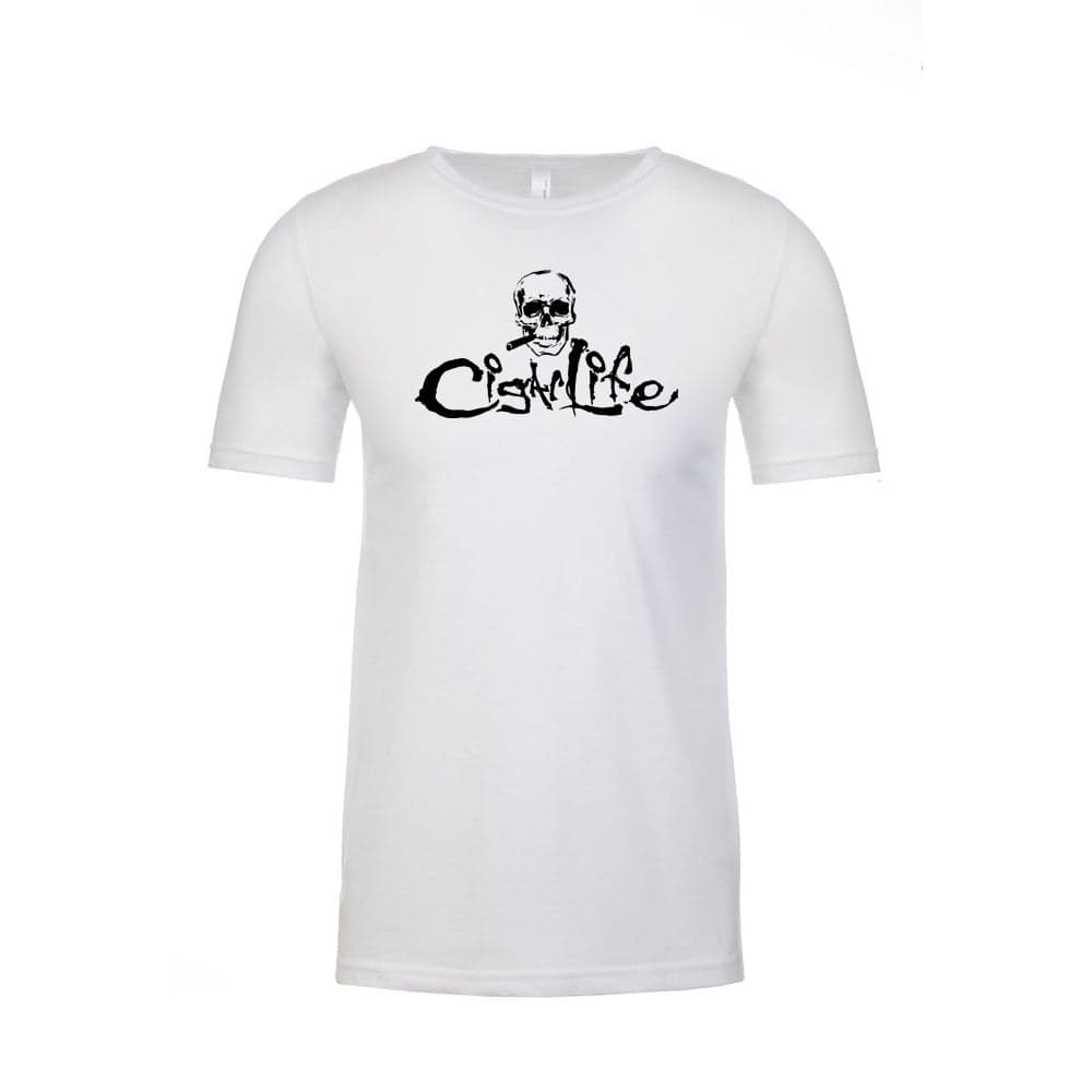 White with Black Cigarlife Mens Crew Neck T-Shirts