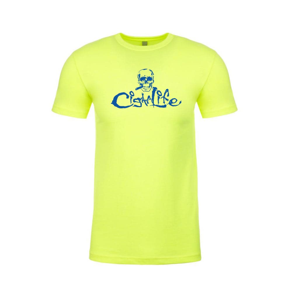 Neon Yellow with Blue Cigarlife Mens Crew Neck T-Shirts