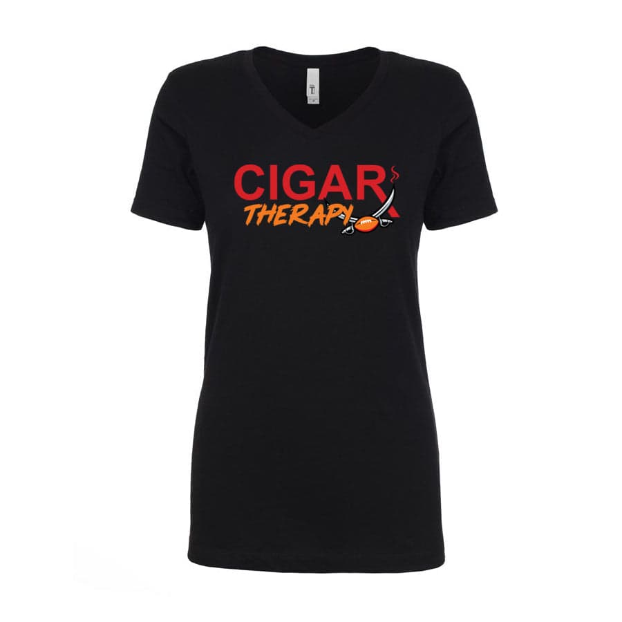 Black CIGARx Womens Football Edition with Swords V-Neck T-Shirts