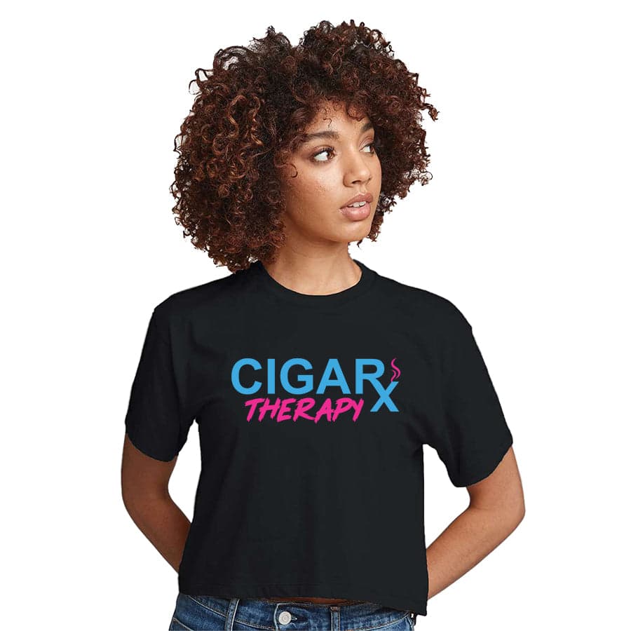 Black CIGARx Womens Miami Edition with Pink and Blue Crop Top T-Shirts