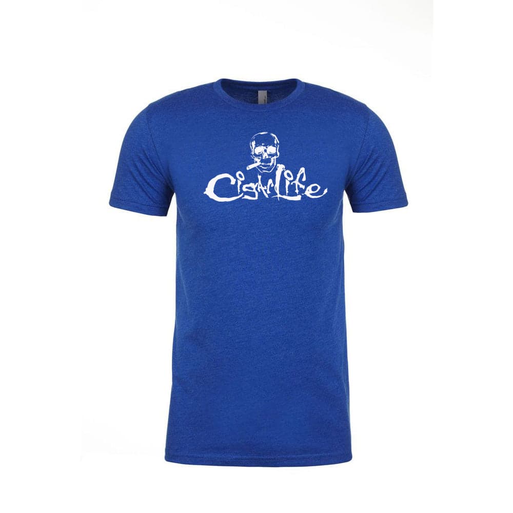 Blue with White Cigarlife Mens Crew Neck T-Shirts